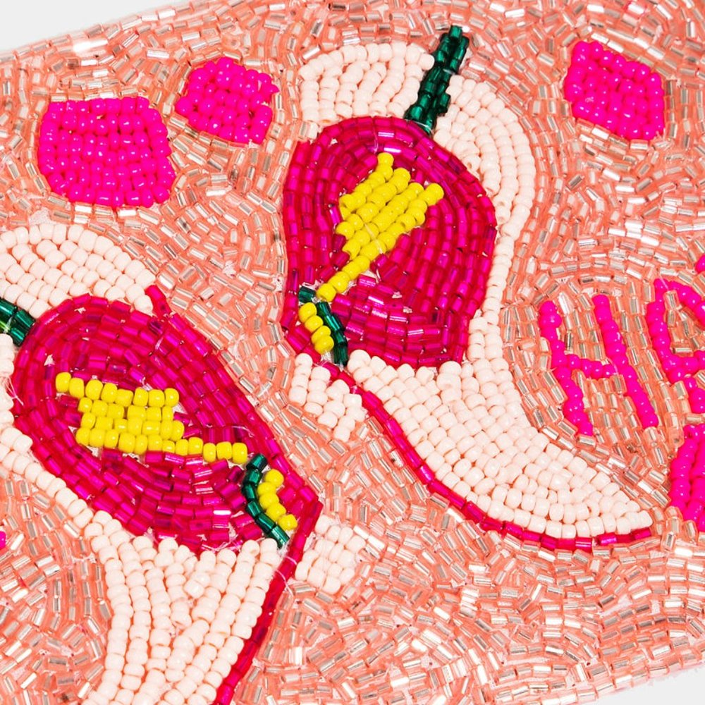 Beaded Yee Haw Cowgirl Western Pink Boots Money Makeup Lipstick Wristlet Bag - Picture 4 of 7
